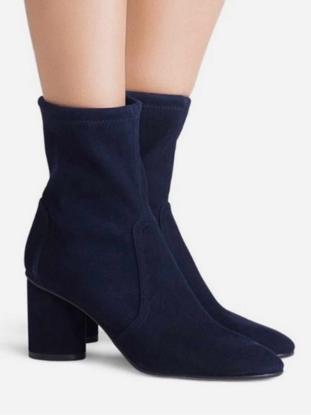 STUART WEITZMAN Margot 75 Bootie Midnight Navy Suede Block Heel Size 8.5